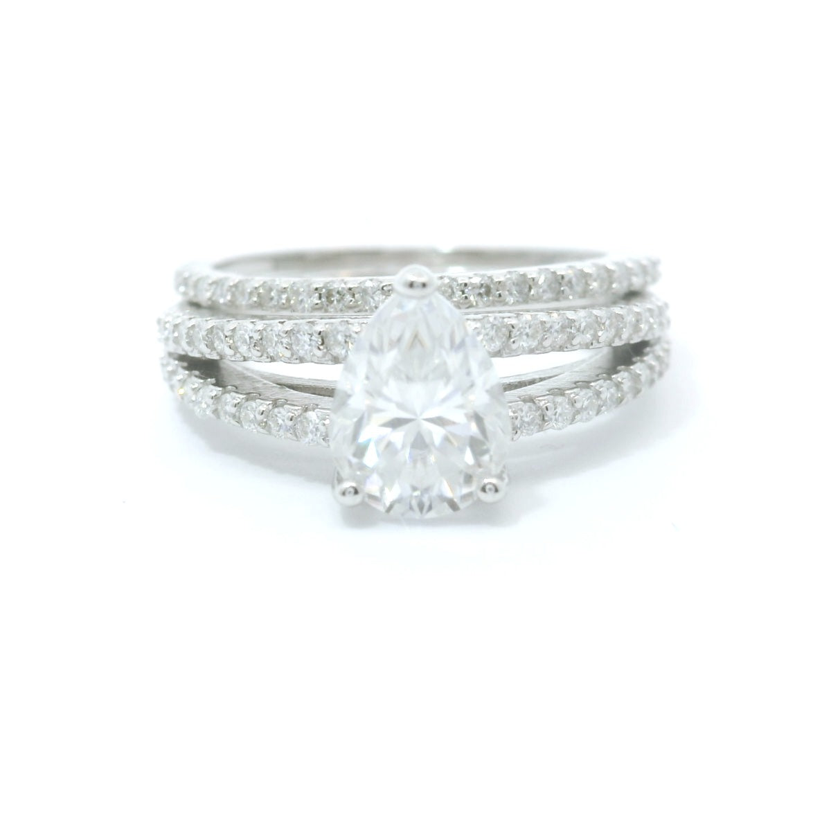 Sterling Silver with Pear Moissanite Bridal Set CTW 2.04 image 0